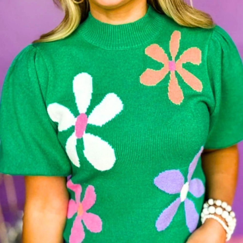Spring In Bloom Green Floral Print Sweater - Picture 5 of 6